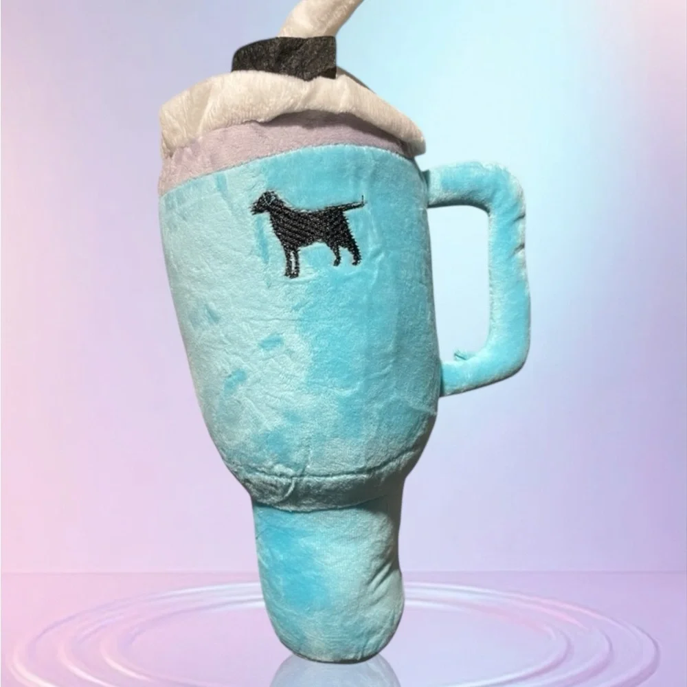 Large Plush Tumbler Dog Toy Blue Coffee Cup Squeaky Toy NWT